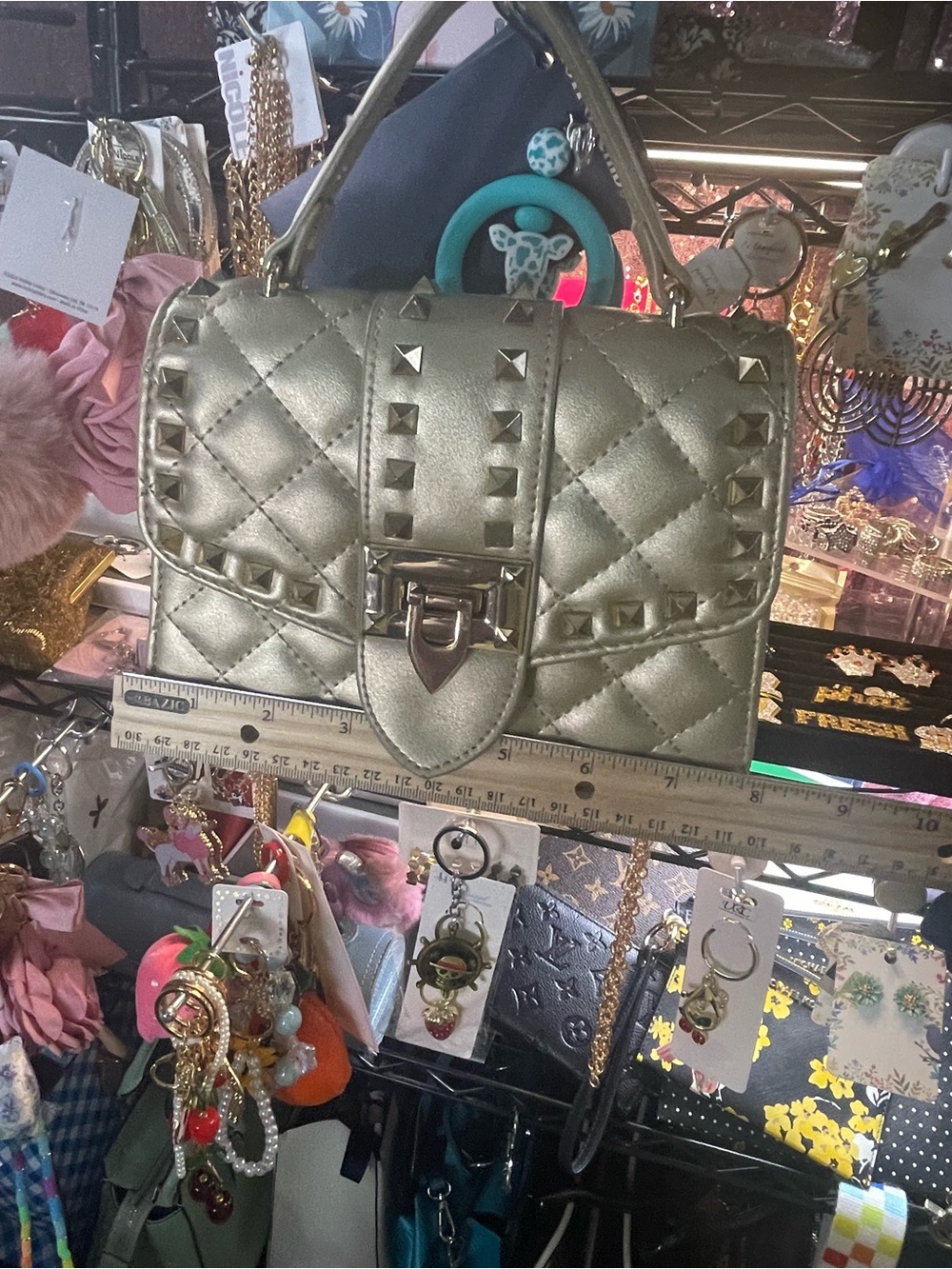 & Other Stories Quilted Metallic Gold Studded Top-Handle Satchel